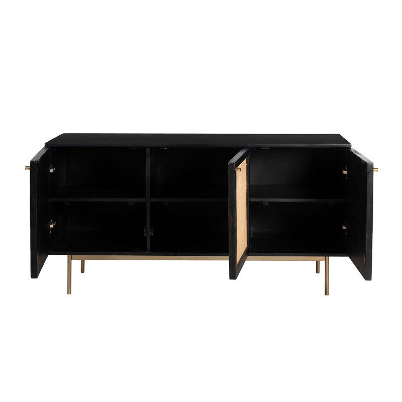 Buffet en bois massif de manguier de 57,25 po de largeur, Noir