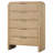 Rexa Tall Dresser Chest, 5 Drawer Finger Pulls, Natural Oak Brown