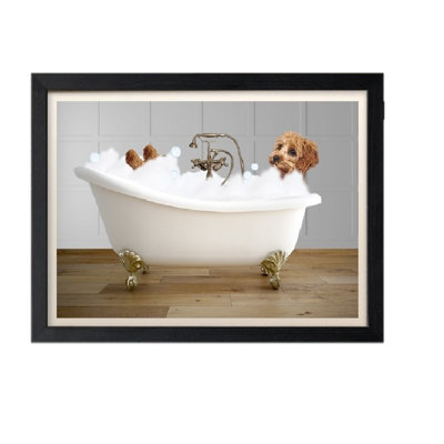 Cockerpoo In Bath Print - Cockapoo - Funny Dog Bathroom Wall Art - Cavapoo Picture - Vintage Bathtub