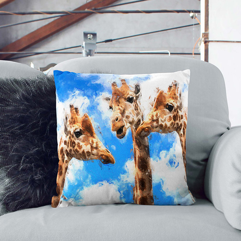 Three Giraffes Cushion with Filling, 40cm H x 40cm W x 15cm D