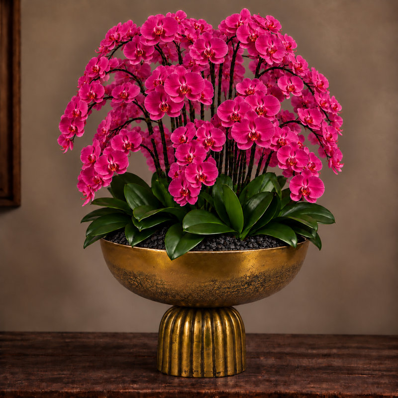 Orchid Arrangement in Hamilton Footed Bowl, Blue