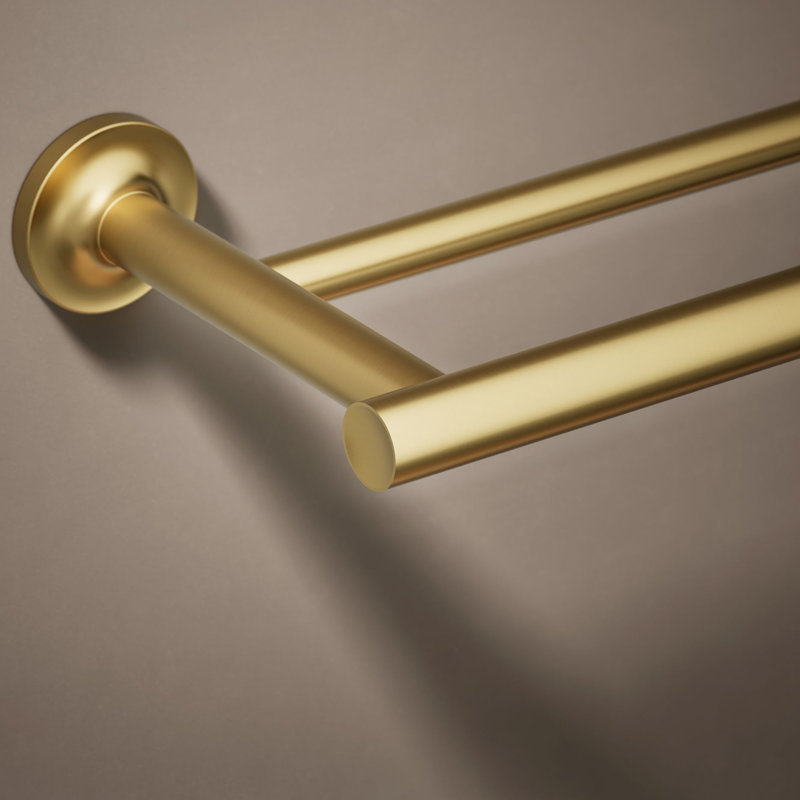 Purist Double 24" Wall Mounted Towel Bar, Vibrant Brushed Moderne Brass