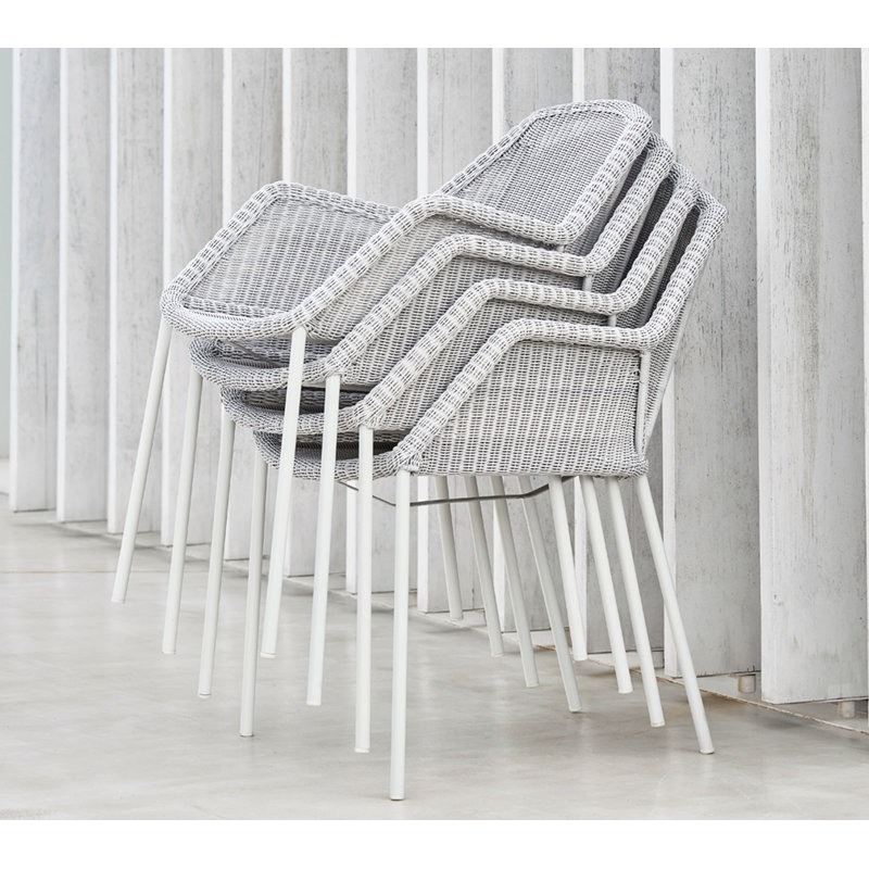 Breeze Stacking Patio Dining Armchair with Cushion, Black, Taupe