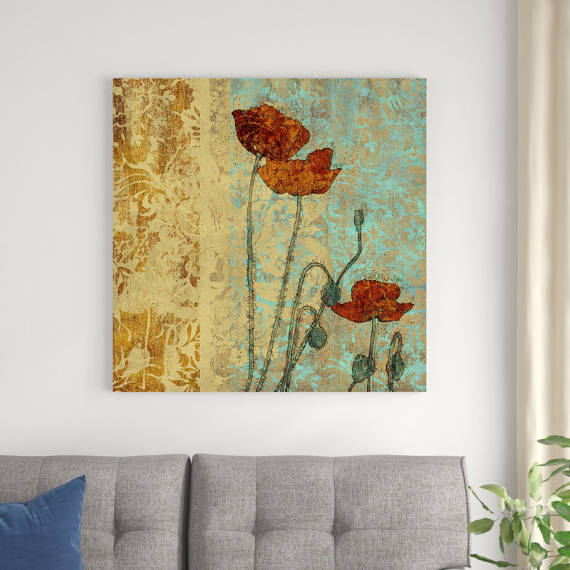 Coquelicots et damas I, H 36 po x l 36 po x P 1,25 po