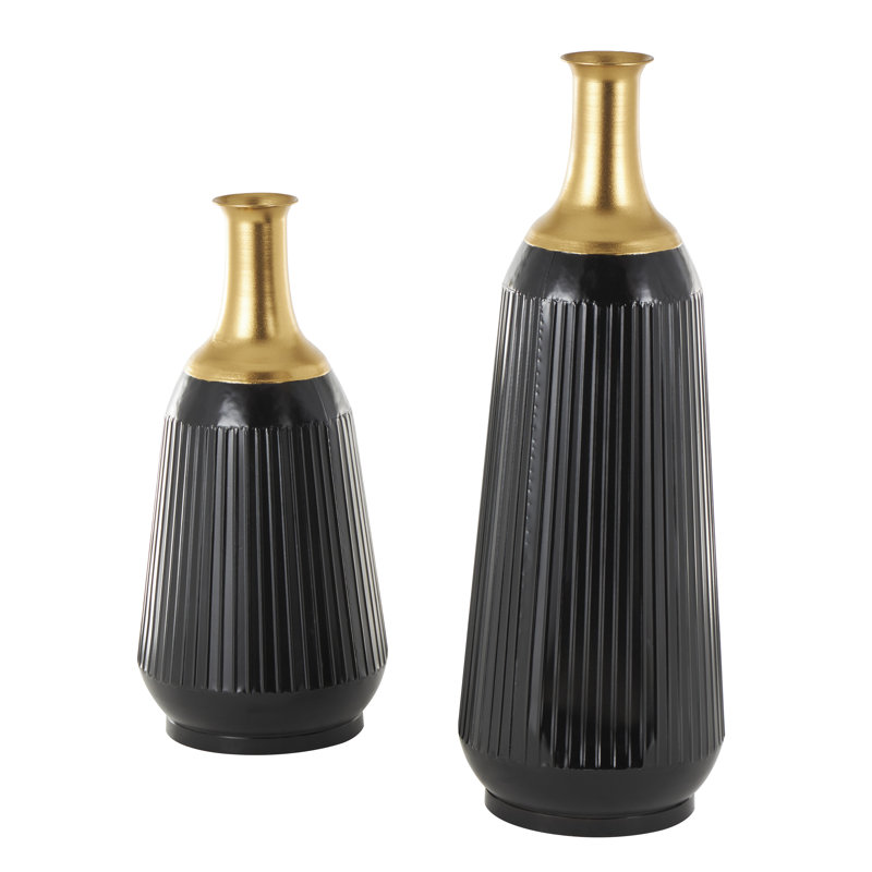Ensemble de grands vases décoratifs en métal noir Mishler