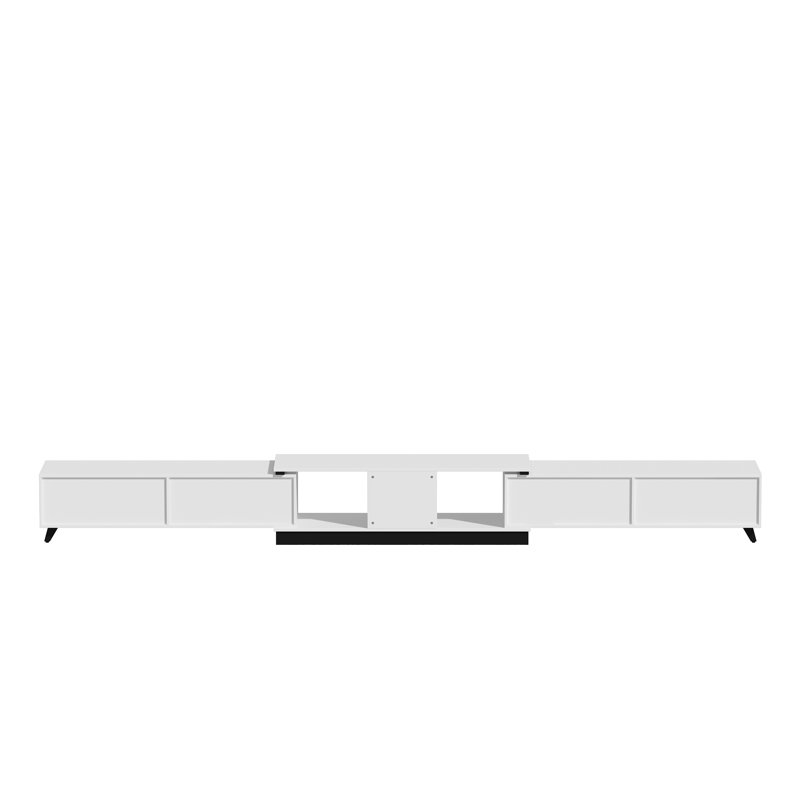 Oneybrook 95–134" Adjustable TV Console with 2 Drawers and Open Shelves, Contemporary Media Cabinet in 2 Colors, White
