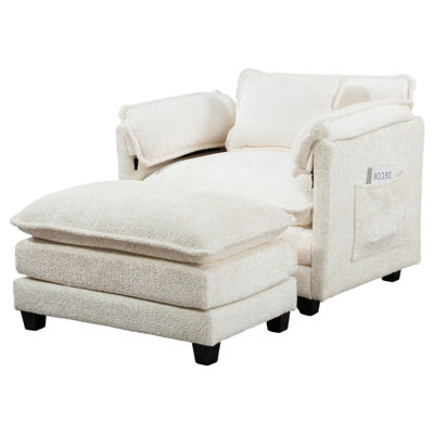 Geneveve Oversized Bouclé Accent Armchair With Ottoman