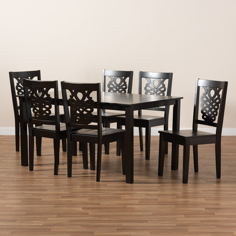 6 - Person Four Leg Dining Set, Dark Brown, Dark Brown