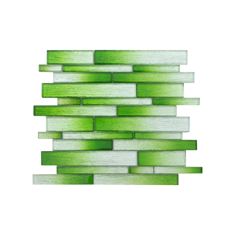 Foil Random Sized Interlocking Glass Mosaic Tile, Silver/Emerald Green