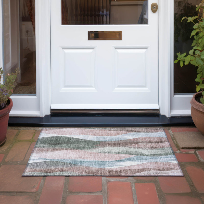 Machine Washable Indoor/Outdoor Xhevrie Salmon Rug, Rectangle 1'8" x 2'6"