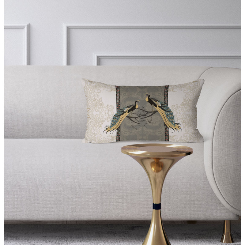 Coussin Enchanted Peacock, Gris / beige