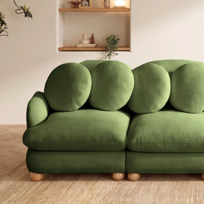 Canapé modulaire confortable en chenille Comfy, canapé 5 places profond avec 6 coussins décoratifs, repose-pieds mobile, structure en bois massif pour le salon, la chambre à coucher et un appartement, vert