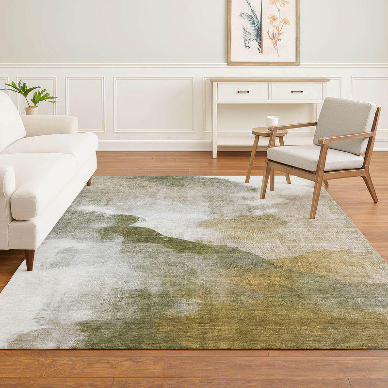Tapis abstrait lavable à la machine de qualité supérieure Mayfield AMF2043, 2 pi 6 po x 3 pi 10 po, Vert