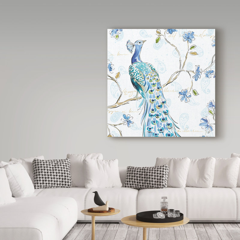 Reproduction d’art graphique sur toile tendue « peacock allegory iii white », H 14 po x l 14 po x P 2 po