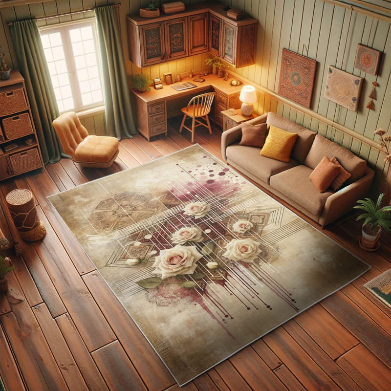 Camel and Raspberry Floral Synthetic Area Rug 2' 5" x 5'