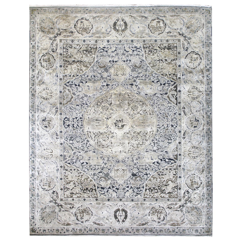 Tapis unique ivoire tissé à la main nouvel âge 8 pi 1 po x 10 pi 2 po Agra