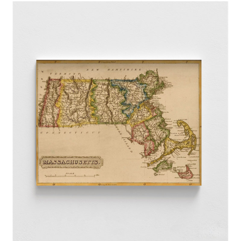 Massachusetts, carte de l'État du Massachusetts, impression d'art, affiche de carte des États-Unis, H 12 po x l 16 po