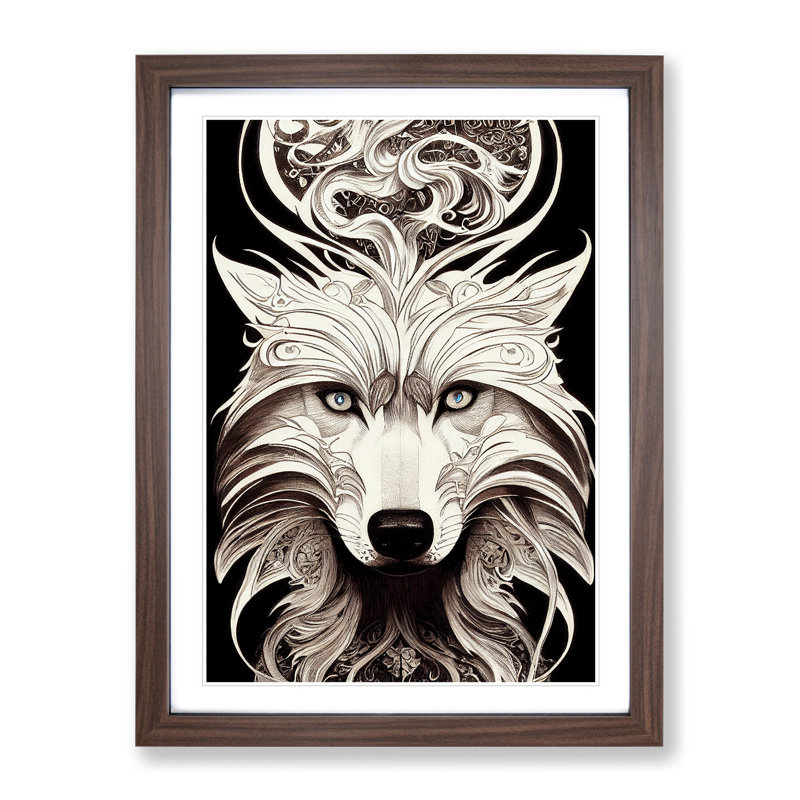 XV1022-5248X Wolf Art Deco No.1 - Single Picture Frame Print, 46cm H x 34cm W, Walnut Framed