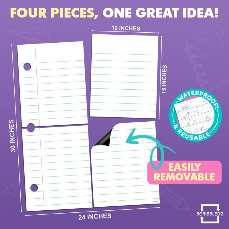 Scribbledo 24” X 30” Giant Magnetic Notebook Paper For Classroom Elementary Classroom Must Haves For Teachers Elementary Dry Erase Magnetic Lined Paper For Whiteboard Notes Lists And Handwriting