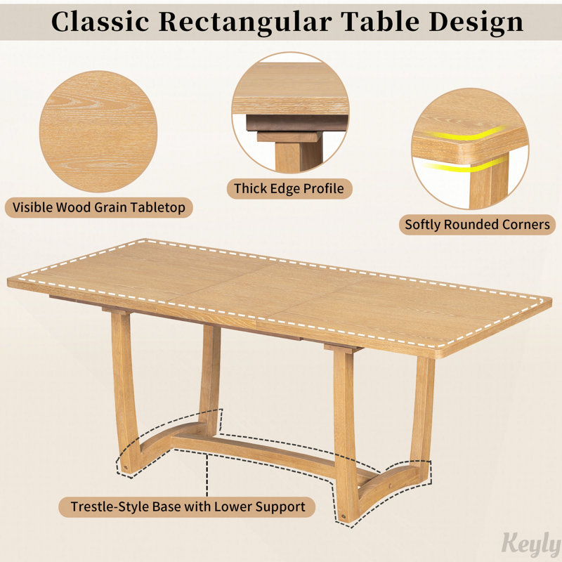 Ensemble de table de salle à manger extensible avec 6 chaises rembourrées, Yellow / Natural, Natural