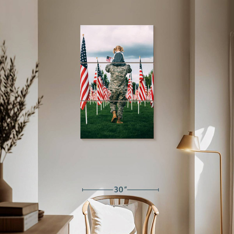 Père et enfant patriotique, H 57 po x l 36 po