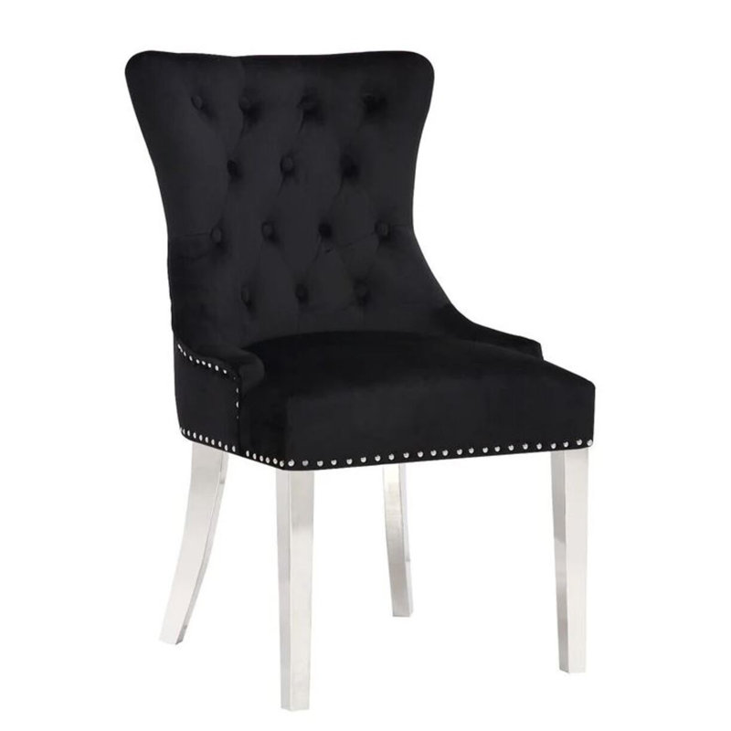 Chaise parsons rembourrée en velours capitonné Deka, Noir