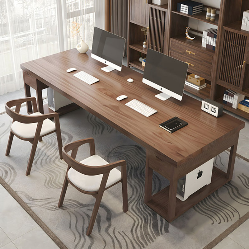 Bureau rectangulaire en bois massif brun clair avec 2 tiroirs, H 29,53 po x l 62,99 po x P 27,56 po