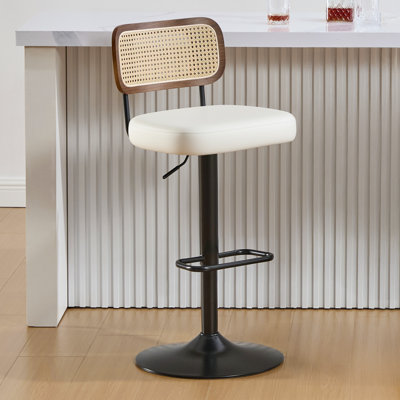 Adjustable Height 360° Swivel Bar Stools With Rattan Backrest