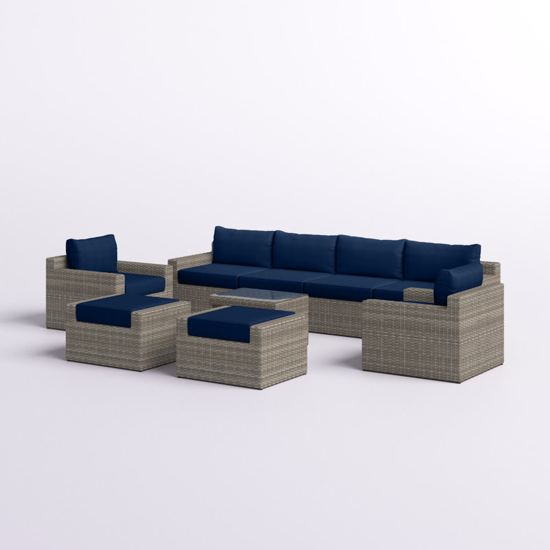 8-Person Patio Conversation Set with Cushions, Navy