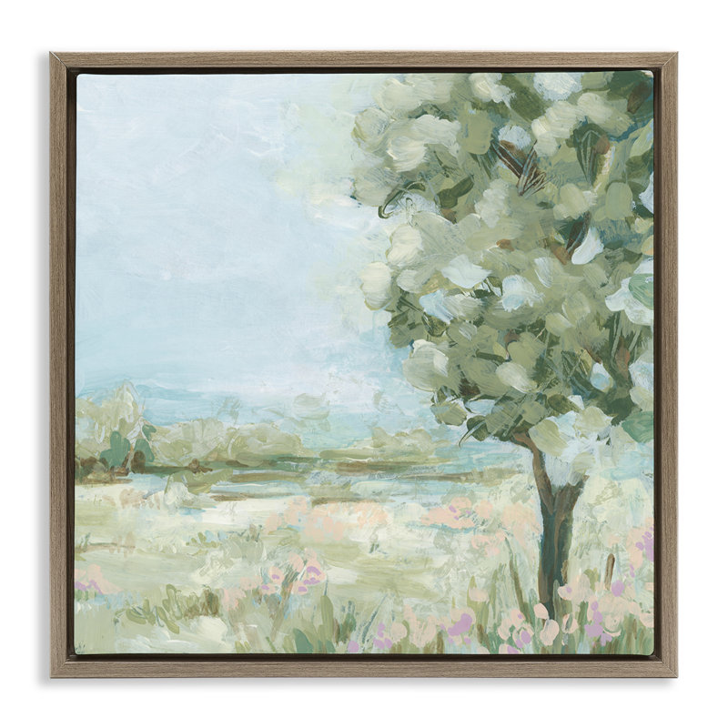 «Lone Tree» par Field, encadrée par Floater par June Erica Vess, H 25 po x l 25 po, Cadre flottant noir de jais