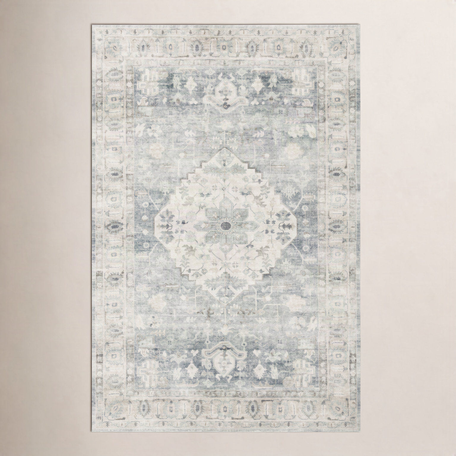Sera Denim Fog Oriental Rug, Rectangle 5' x 7'6"