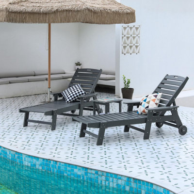 Chaise longue avec table d'appoint, ensemble de 3 chaises longues surdimensionnées