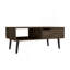 Table basse, une tablette ouverte, un tiroir, noyer foncé
