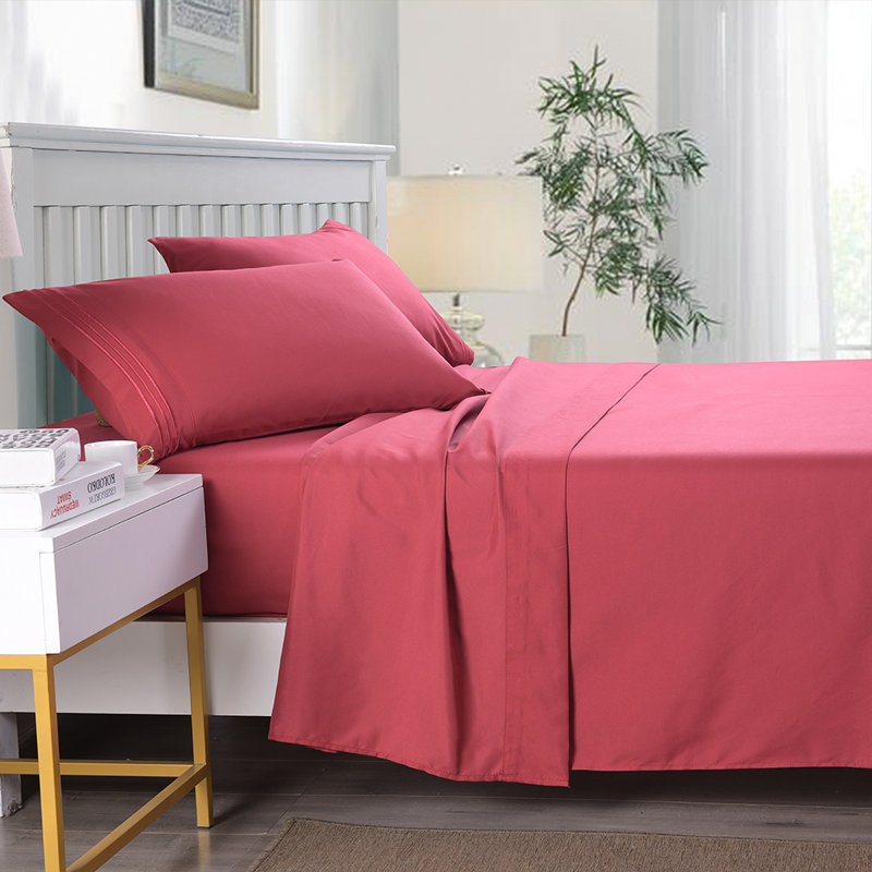 Ensemble de draps 4 pièces en microfibre brossée douce, pour lit simple / double / grand / très grand, Double, Bleu