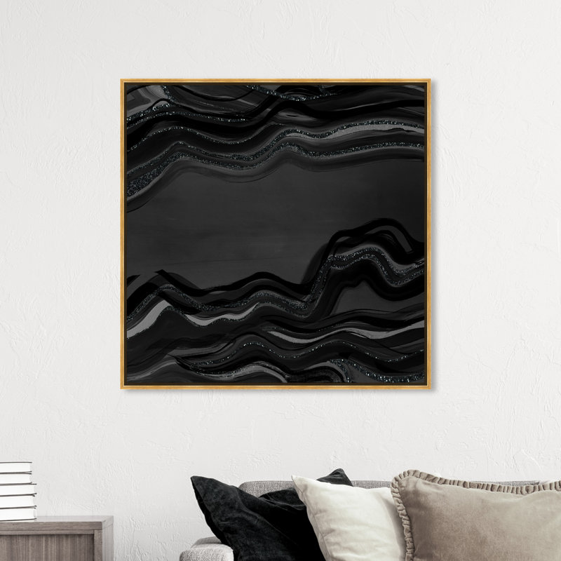 «Night Flow Dark Glitter», reproduction d'impression sur toile, Cadre doré, H 12 po x l 12 po