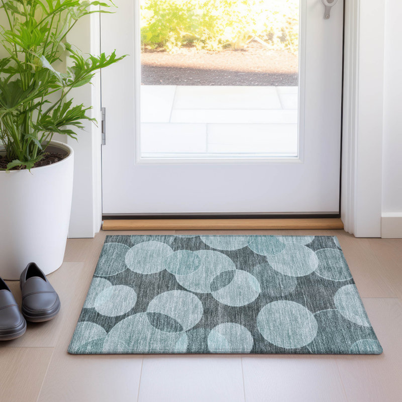 Machine Washable Indoor/Outdoor Chantille Teal Rug, Rectangle 1'8" x 2'6"