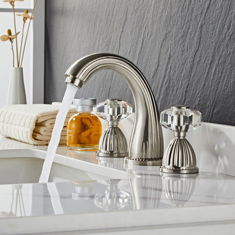 Robinet de salle de bain à large entraxe avec bonde, Nickel brossé