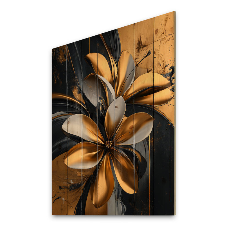 Golden Dahlia Petal II géométrique - décoration murale en bois de dahlia - sur bois de pin naturel