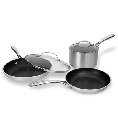 Batterie de cuisine antiadhésive 5 pièces Granitestone Silver avec poignées Stay Cool, allant au four et au lave-vaisselle