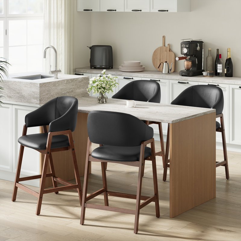 Tabouret de bar rembourré en bois massif, 4, Black