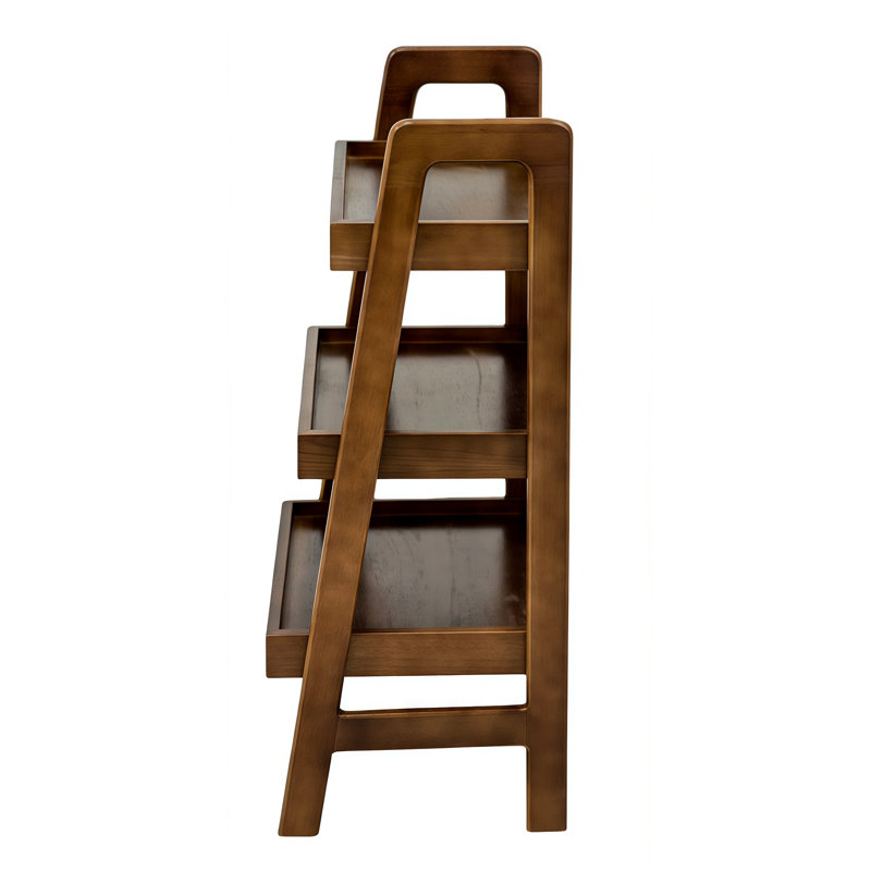 3 Tier Solid Wood Ladder Shelf Bookcase for Small Spaces Corner Storage Shelf, Brown