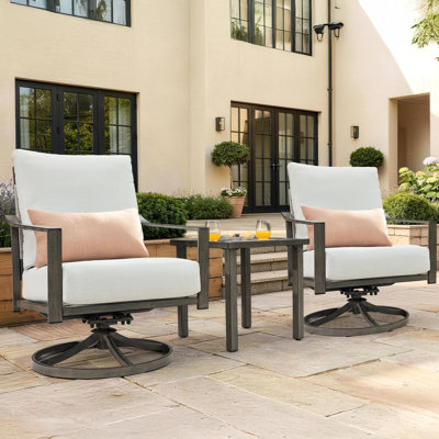 Outdoor Swivel&Rocker Chairs Set with Hand-Woven Rope Back