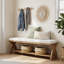 Banc à chaussures rembourré en bois massif avec tablette de rangement