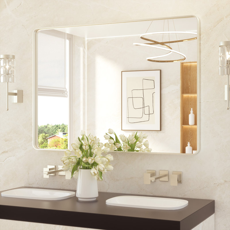 Leaderville Aluminum Framed Shatterproof Rust-Resistant Bathroom Mirror, 36" x 48", Rectangle, Brushed Nickel