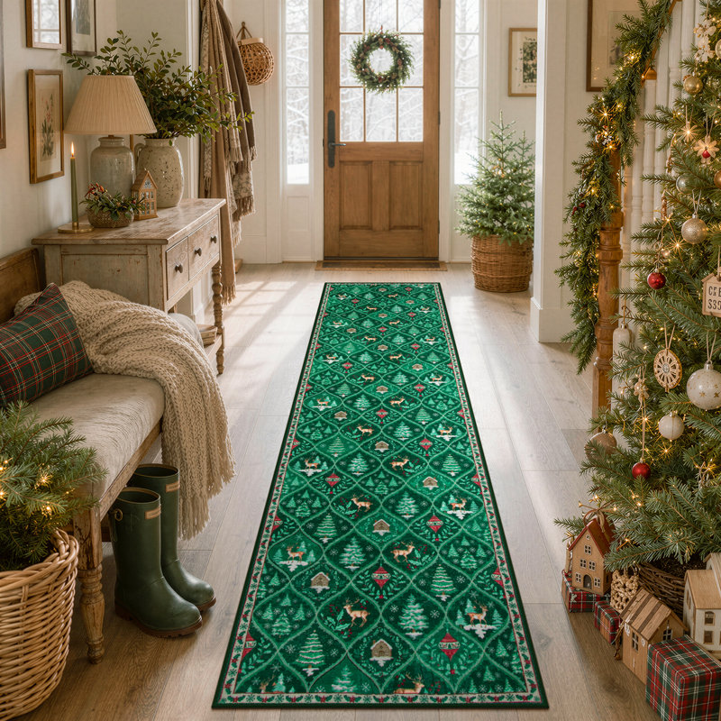 Tapis de Noël lavable marocain Laziya, Tapis de couloir 2 pi x 8 pi