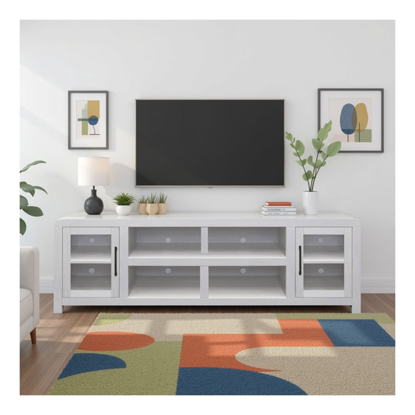 Corrigan Studio® Haven 82 Inch TV Stand With Glass Doors, For Tvs Up To ...