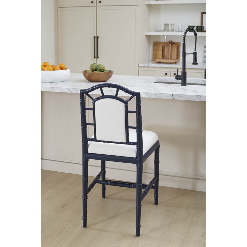 Delia Upholstered Stool with Solid Wood Frame, Midnight Blue