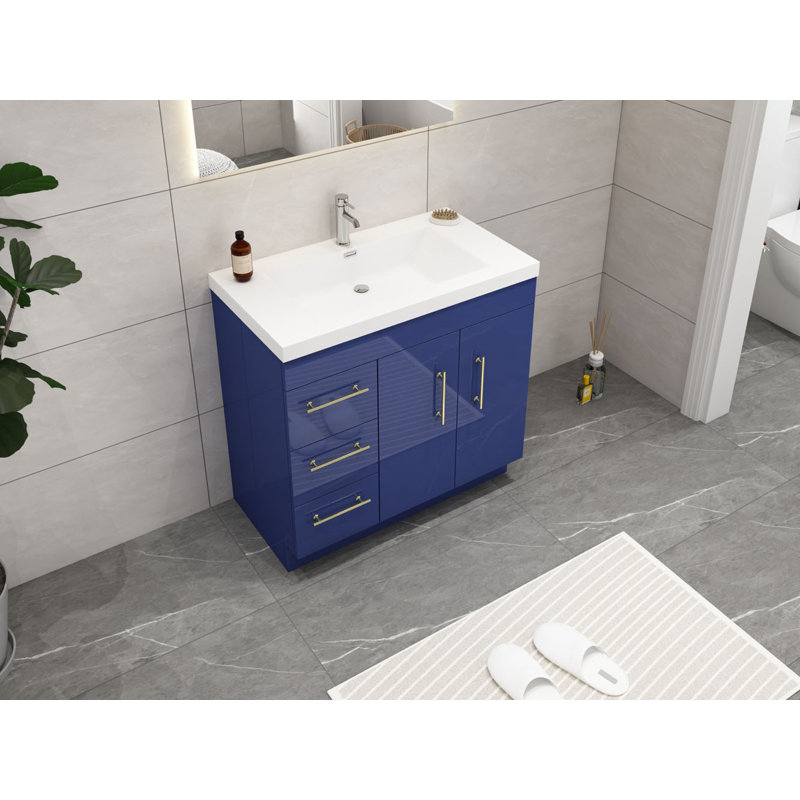 Ensemble de meuble-lavabo simple 36 po Carliss, Bleu nuit brillant, Argent