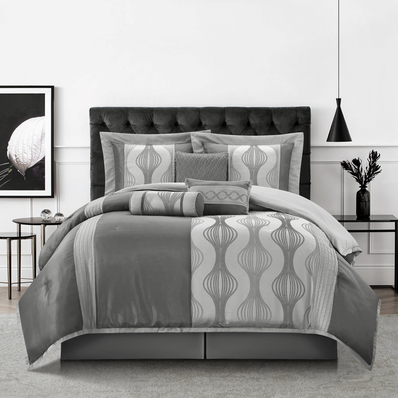 Ensemble d'édredon en microfibre 7 pièces Kath, Édredon de très grande taille et 6 pièces suppl, Gris