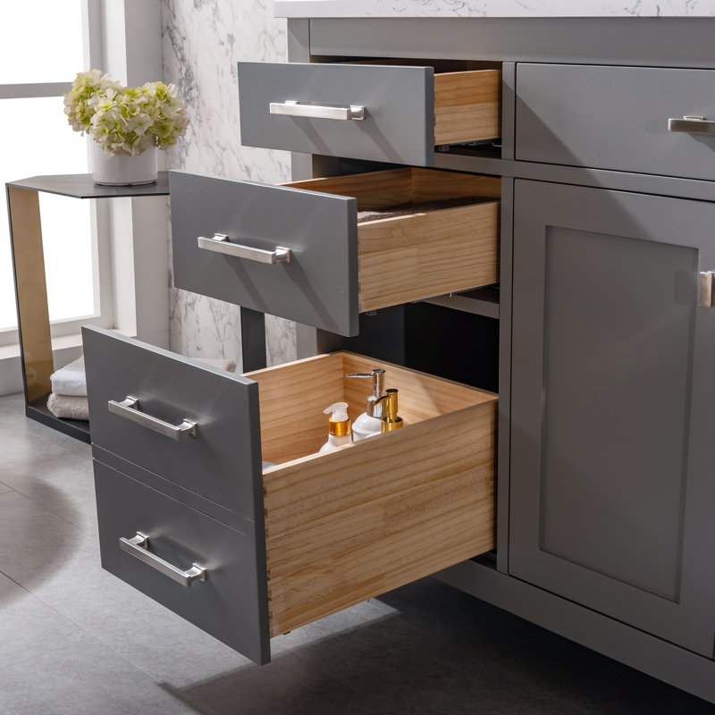 Ensemble de meuble-lavabo simple 60 po Ajhane, Gris / Nickel brossé
